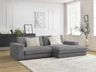 ECKSOFA  LEONARD Dunkelgrau Cord  - Dunkelgrau/Schwarz, MODERN, Kunststoff/Textil (234/159cm)