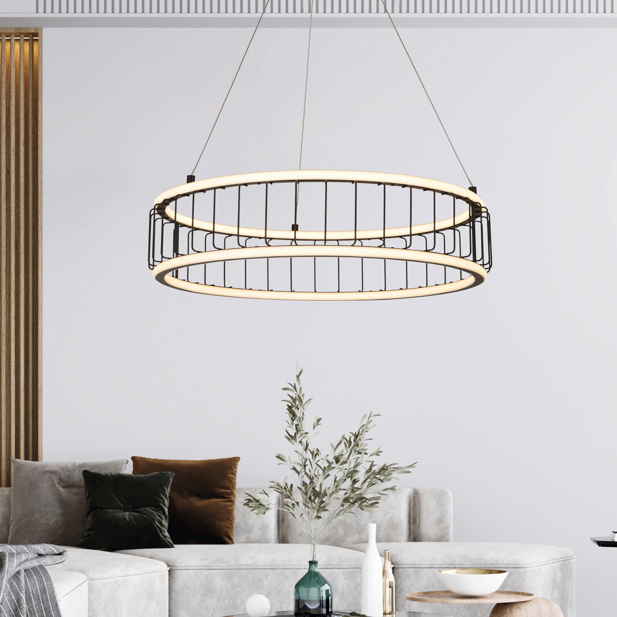 LED-PENDELLEUCHTE Cicolo Cage 57,5/13,5/150 cm   - Schwarz/Weiß, Design, Kunststoff/Metall (57,5/13,5/150cm) - Searchlight