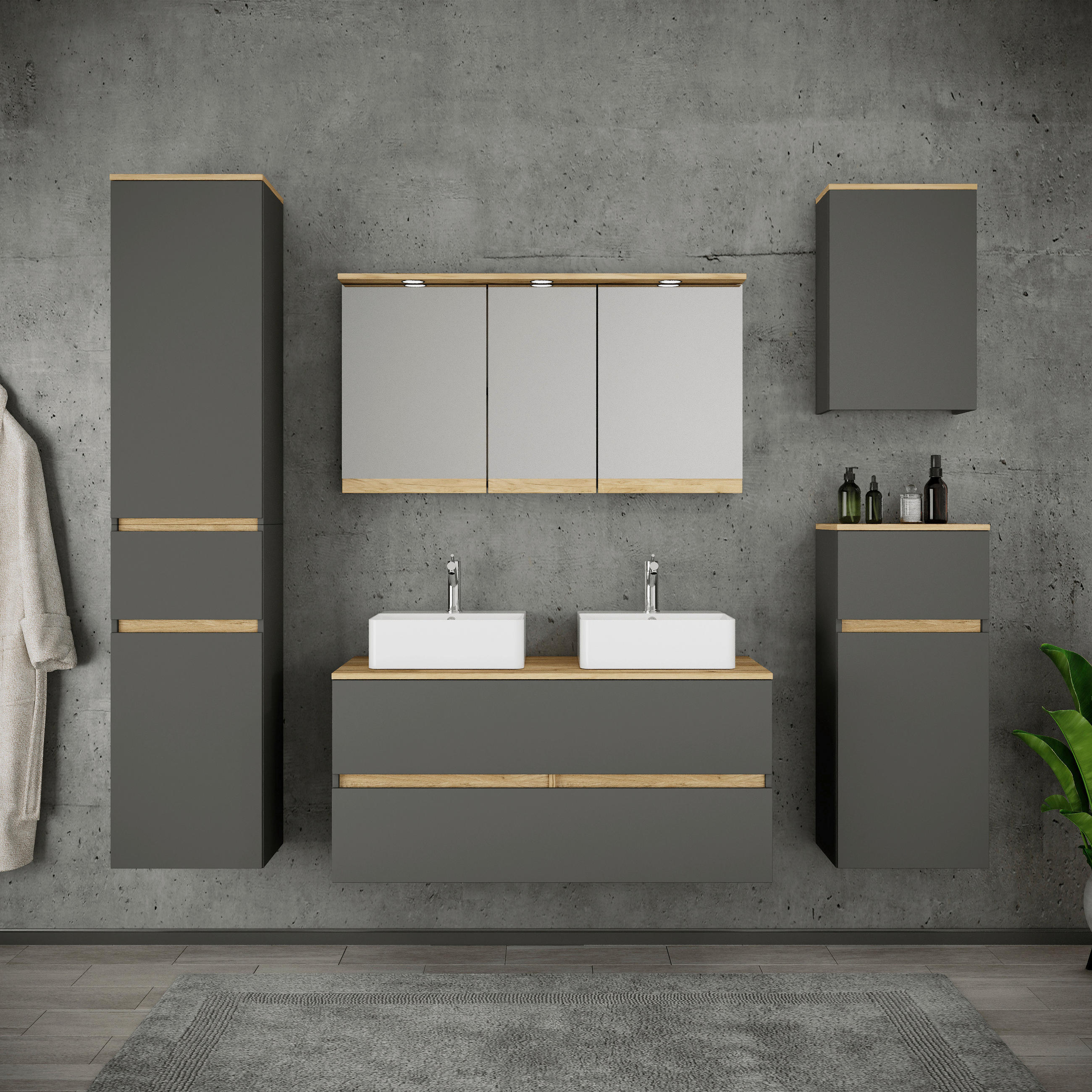 BADEZIMMER 7-teilig  in 191 cm  - Honigeiche/Anthrazit, Trend, Keramik/Holzwerkstoff (191cm) - MID.YOU
