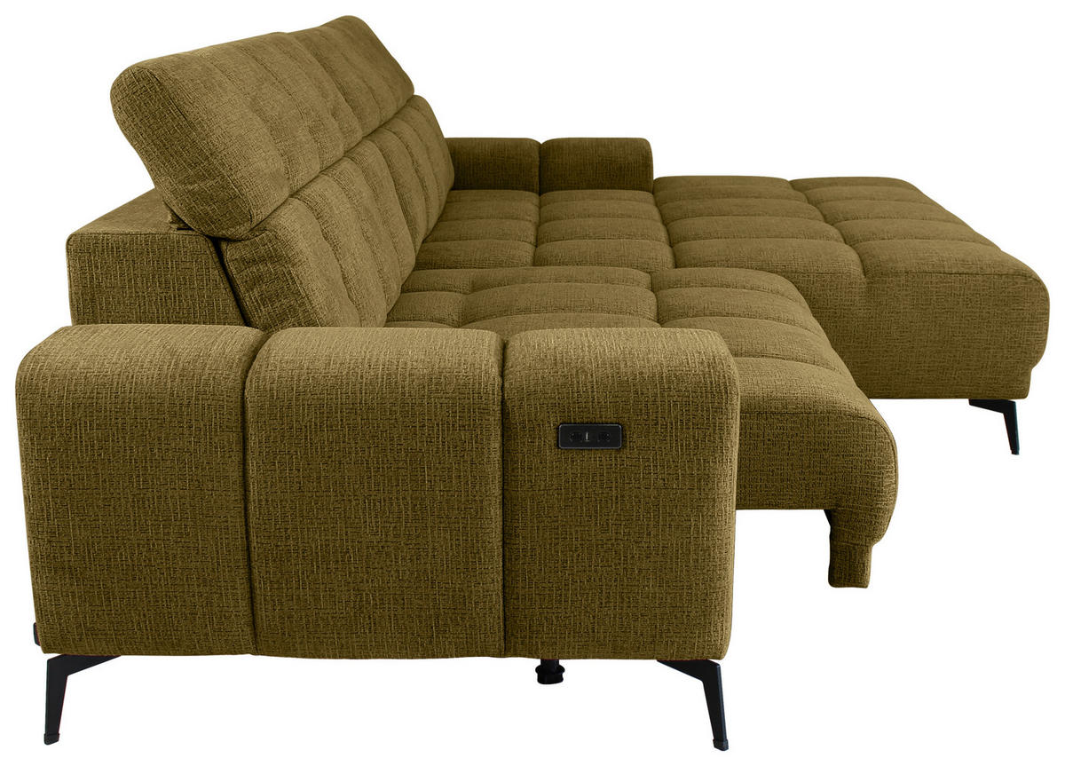 ECKSOFA inkl.Funktionen Olivgrün Chenille  - Schwarz/Olivgrün, MODERN, Textil/Metall (300/195cm) - Xora