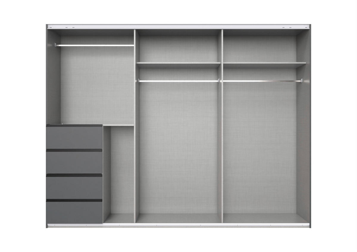SCHWEBETÜRENSCHRANK 270/208/64 cm 3-türig Graphitfarben  - Schwarz/Graphitfarben, KONVENTIONELL, Glas/Holzwerkstoff (270/208/64cm) - Boxxx