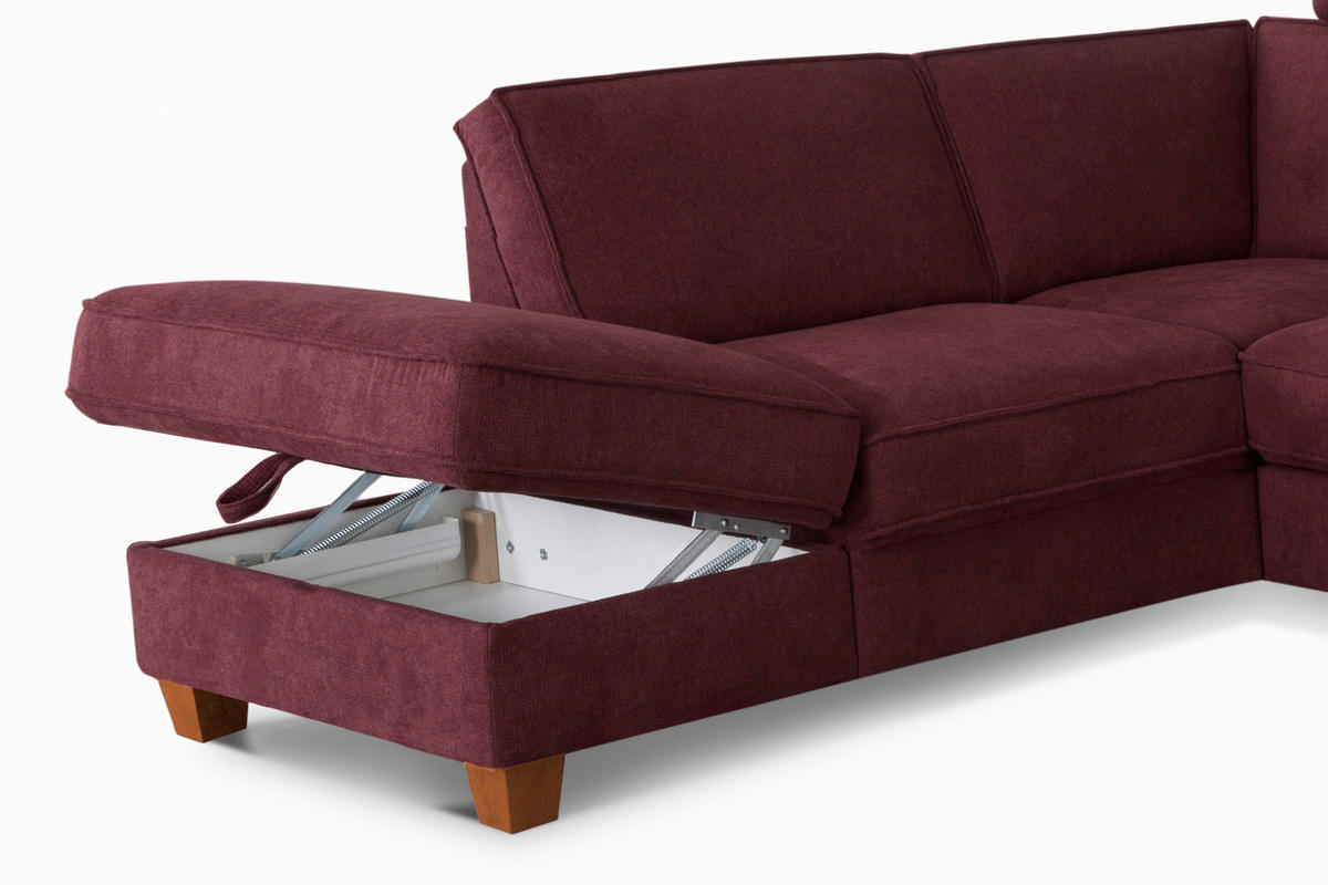 ECKSOFA in Flachgewebe Dunkelrot  - Eichefarben/Dunkelrot, Konventionell, Holz/Textil (213/236cm) - Sit & More