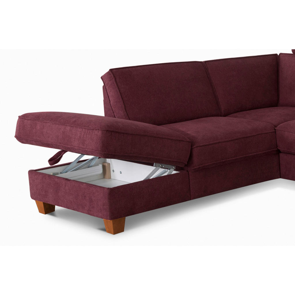 Thumbnail - Sit & More Ecksofa, Dunkelrot, Textil, Buche, massiv, 5,5-Sitzer, Ottomane links, L-Form, 236x213 cm, Goldenes M, Oeko-T...