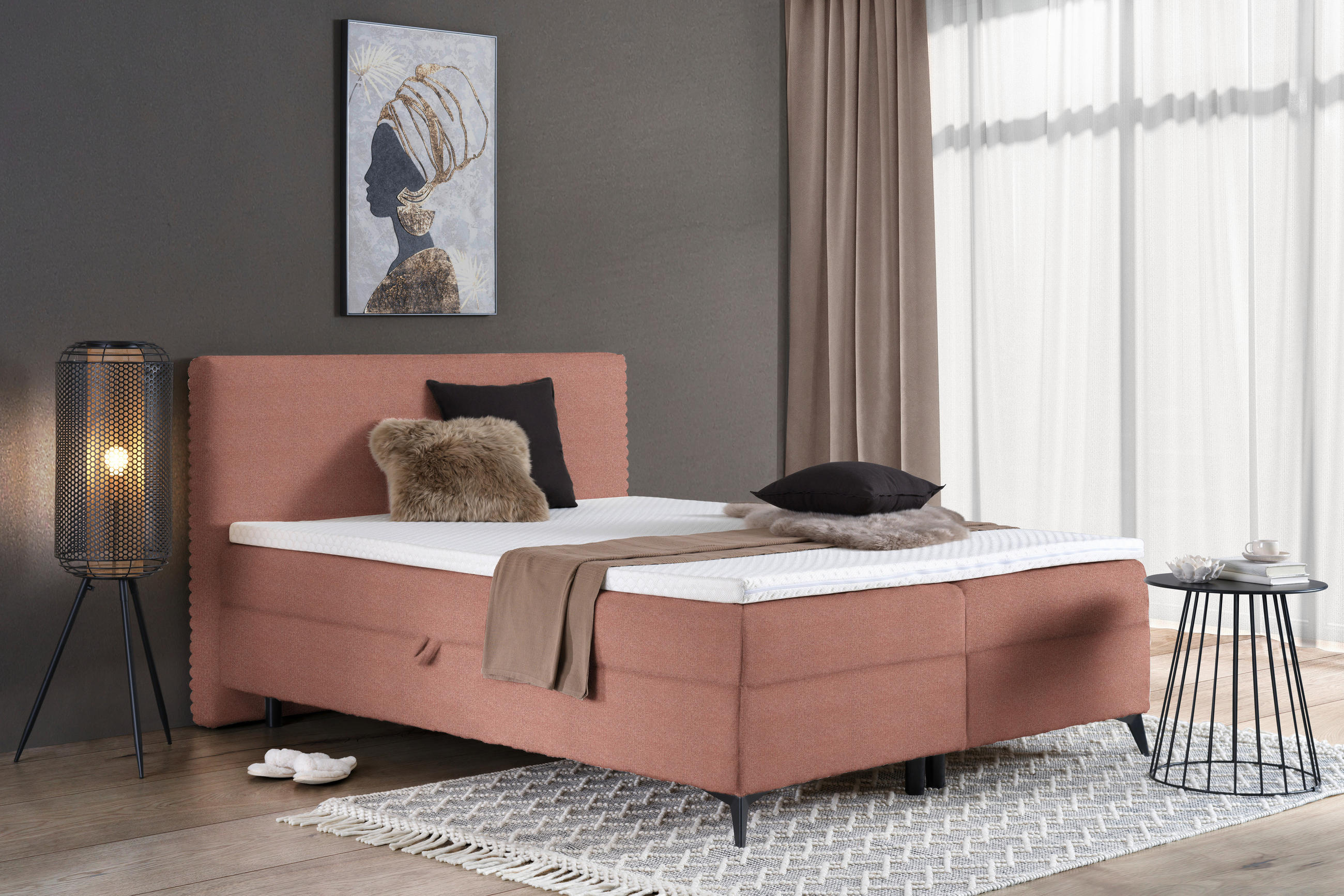 BOXBETT 180/200 cm  in Rosa  - Schwarz/Rosa, Design, Holz/Holzwerkstoff (180/200cm) - Xora
