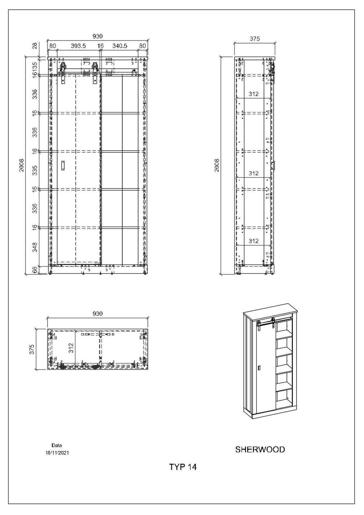 GARDEROBENSCHRANK  in 93/201/38 cm  - Anthrazit/Schwarz, Design, Holzwerkstoff/Metall (93/201/38cm) - Modante
