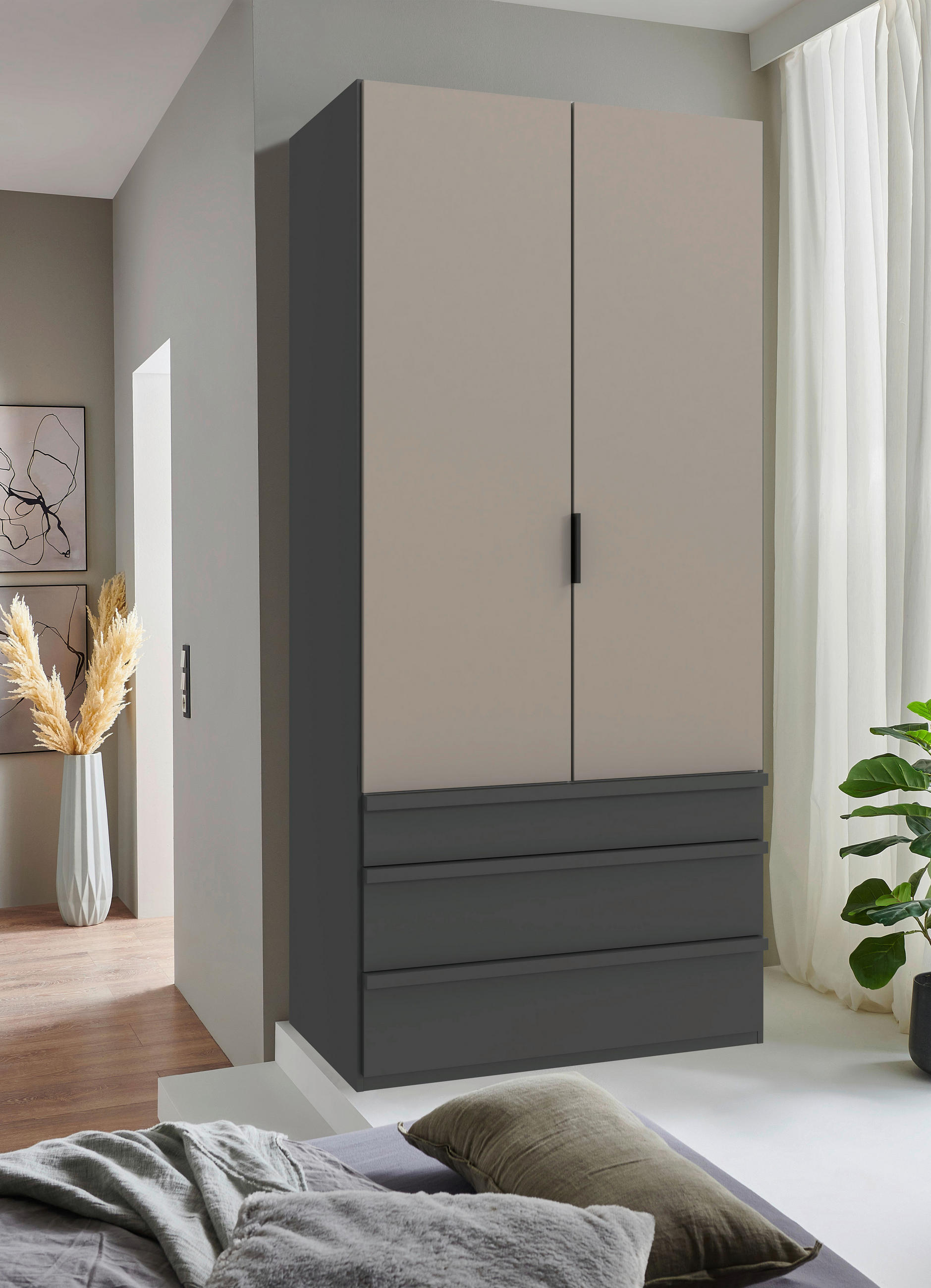 FALTTÜRENSCHRANK 100/216/58 cm 2-türig Graphitfarben, Sahara  - Schwarz/Graphitfarben, Design, Holzwerkstoff (100/216/58cm) - Boxxx