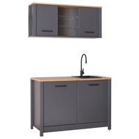 MINIKÜCHE   in Anthrazit, Eiche Artisan  - Anthrazit/Schwarz, MODERN, Glas/Holzwerkstoff (130/92/60cm) - home24