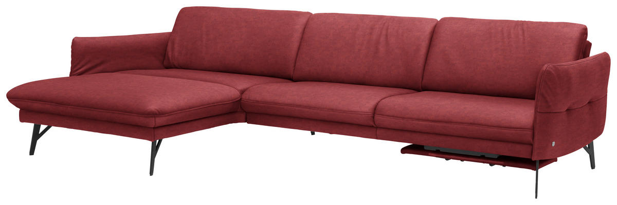 ECKSOFA in Echtleder Weinrot  - Anthrazit/Weinrot, Design, Leder/Metall (174/330cm) - Himolla
