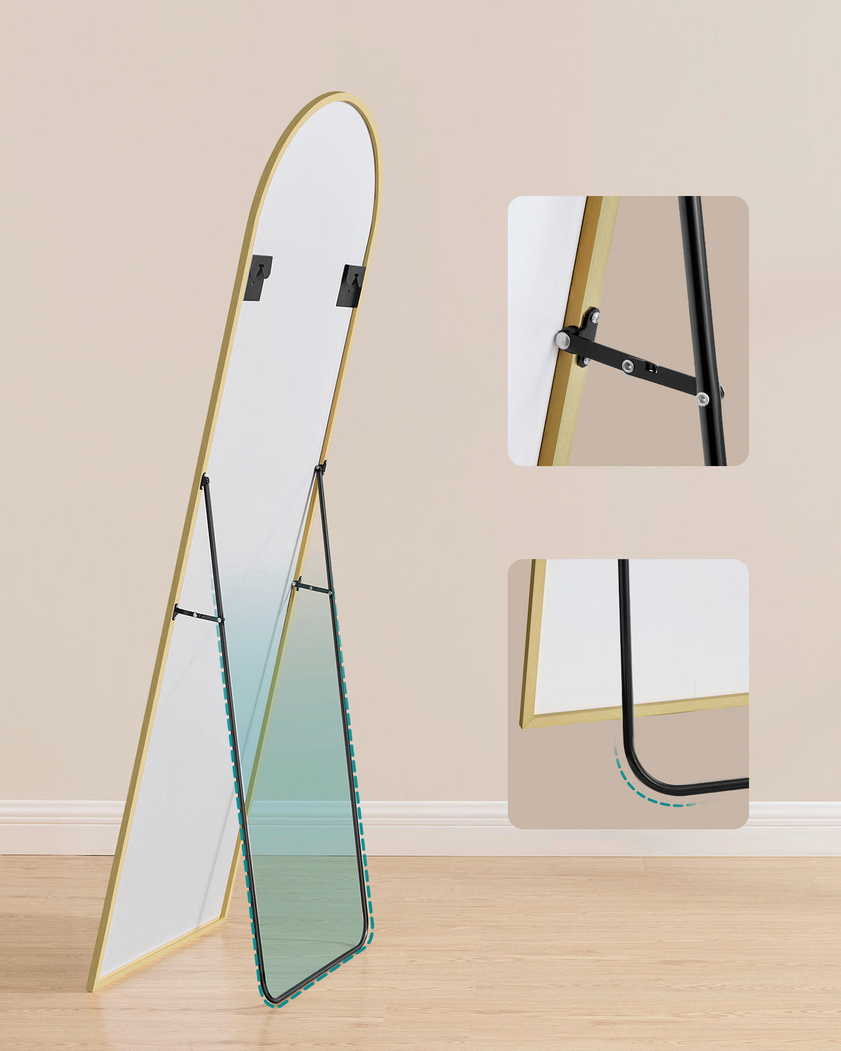 STANDSPIEGEL 50/160/33 cm  - Goldfarben, Trend, Glas/Metall (50/160/33cm) - Boxxx