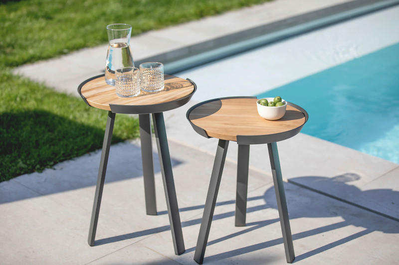 GARTENBEISTELLTISCH - Anthrazit/Teakfarben, Modern, Holz/Metall (40/40/50cm)