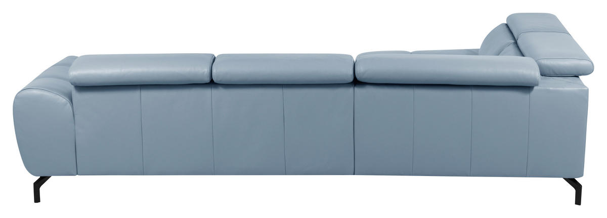 ECKSOFA AERO Graublau Echtleder Kopfteilverstellung, Rücken echt  - Graublau/Schwarz, MODERN, Leder/Metall (294/224cm) - Celina Home