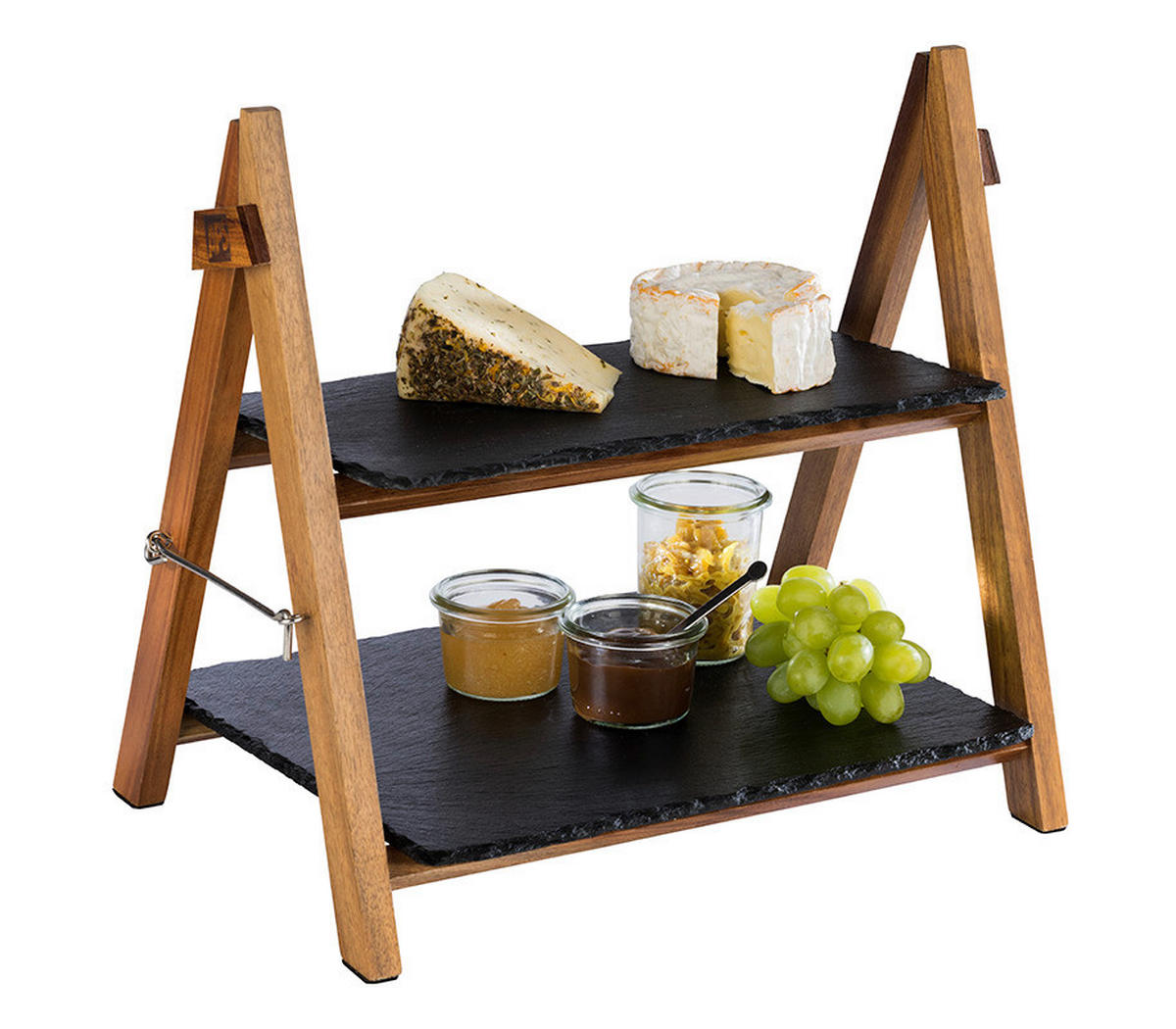SERVIERPLATTE MORRA  - Schwarz/Mokka, Basics, Holz/Stein (36,5/26,5/34cm)