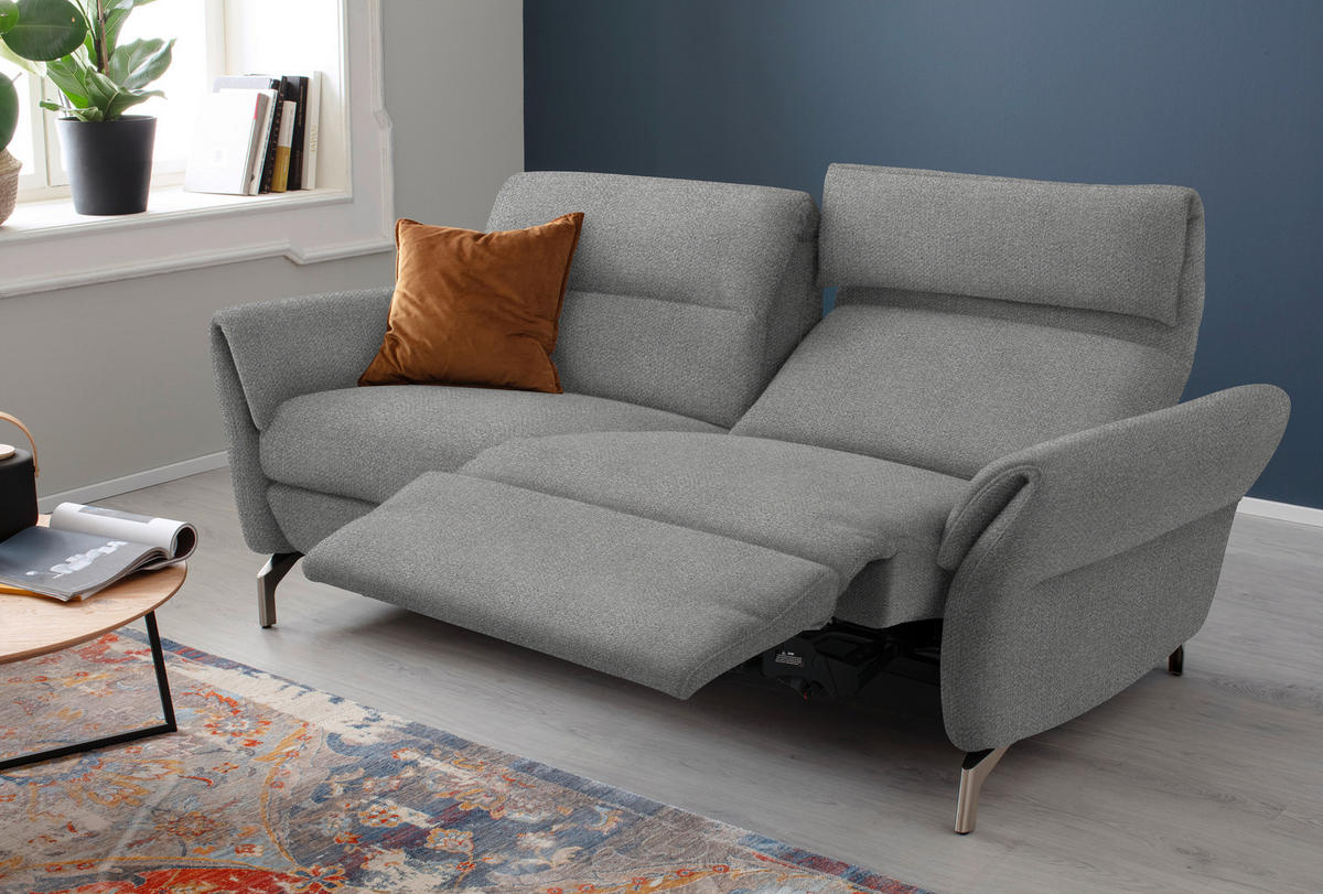 2-SITZER-SOFA Flachgewebe Hellgrau  - Hellgrau/Nickelfarben, Design, Textil/Metall (186/87/100cm) - Schöner Wohnen