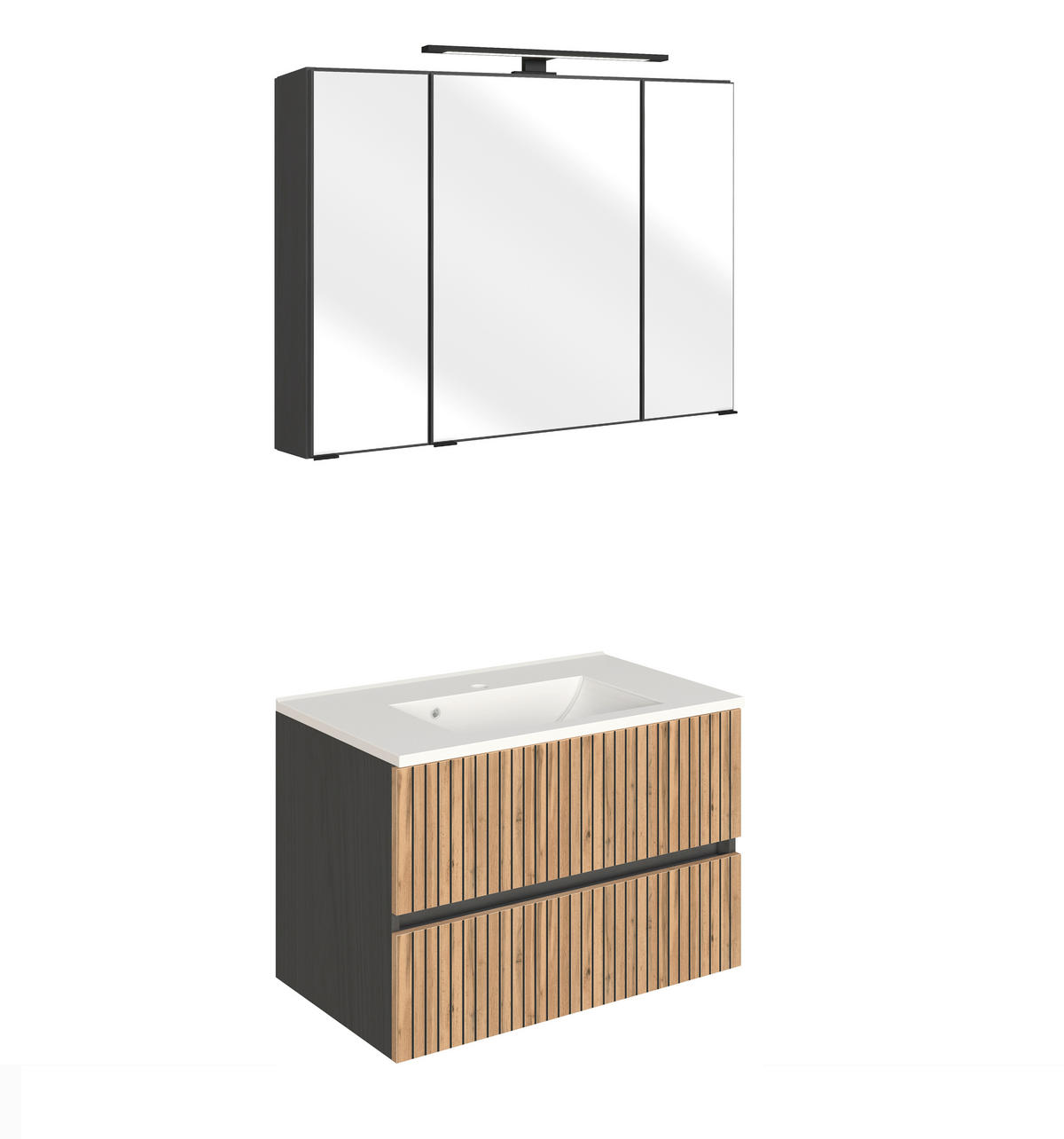 BADEZIMMER  in 80 cm  - Eiche Wotan/Graphitfarben, KONVENTIONELL, Glas/Holzwerkstoff (80cm) - Xora