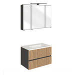 BADEZIMMER  in 80 cm  - Eiche Wotan/Graphitfarben, KONVENTIONELL, Glas/Holzwerkstoff (80cm) - Xora