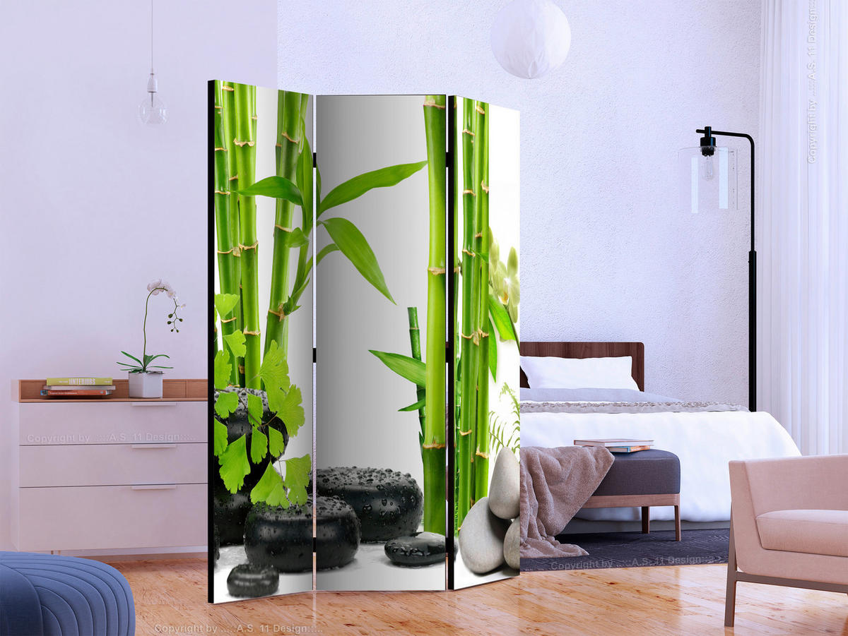 PARAVENT mit 3  Flügel - Weiß/Hellgrün, Basics, Holz/Kunststoff (135/172/3cm) - artgeist