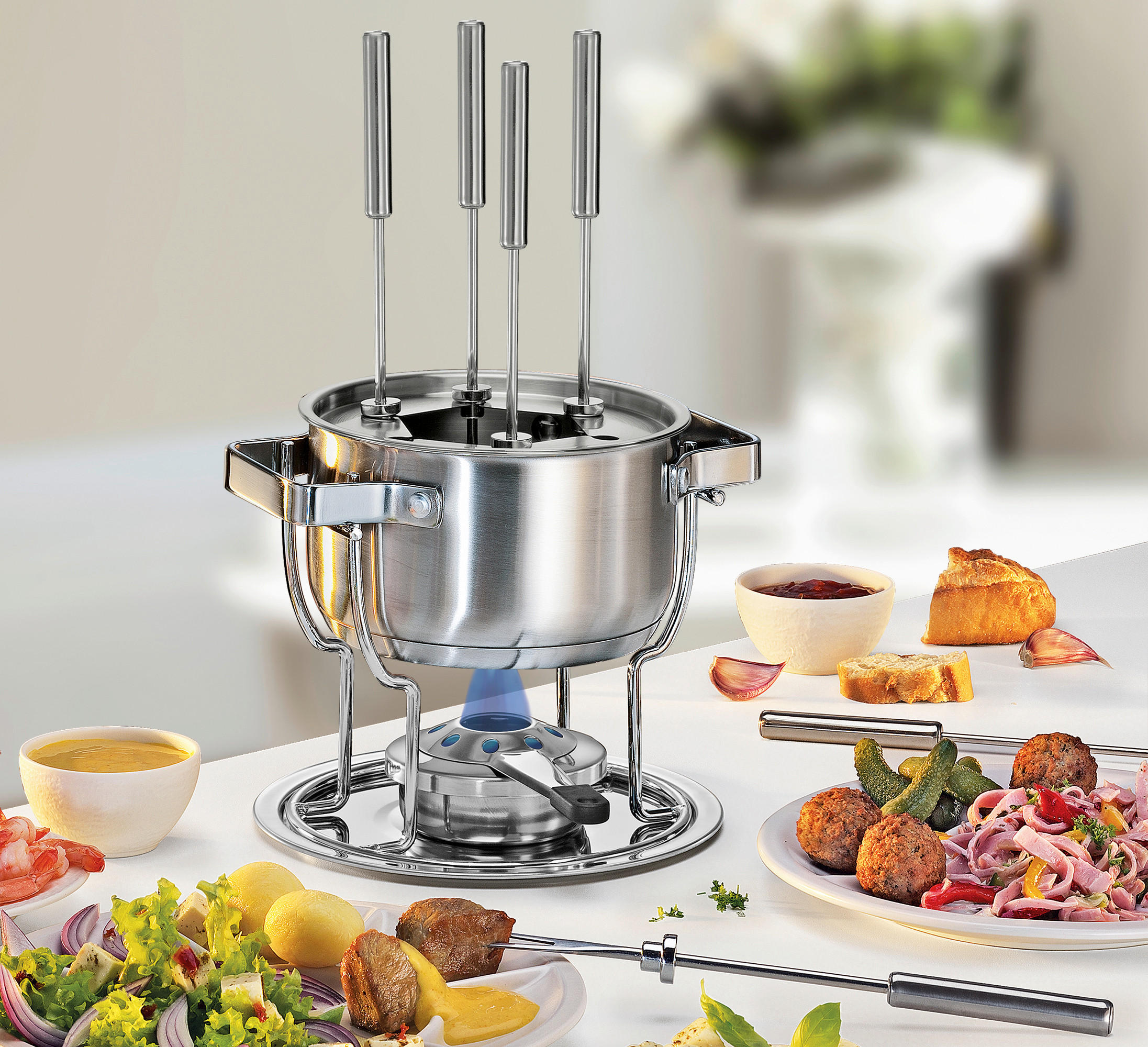 FONDUESET DAVOS  - Silberfarben, KONVENTIONELL, Metall (17/33,5cm) - Spring