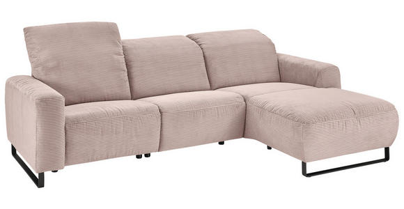 ECKSOFA in Cord Rosa  - Schwarz/Rosa, KONVENTIONELL, Textil/Metall (266/180cm) - Hom`in