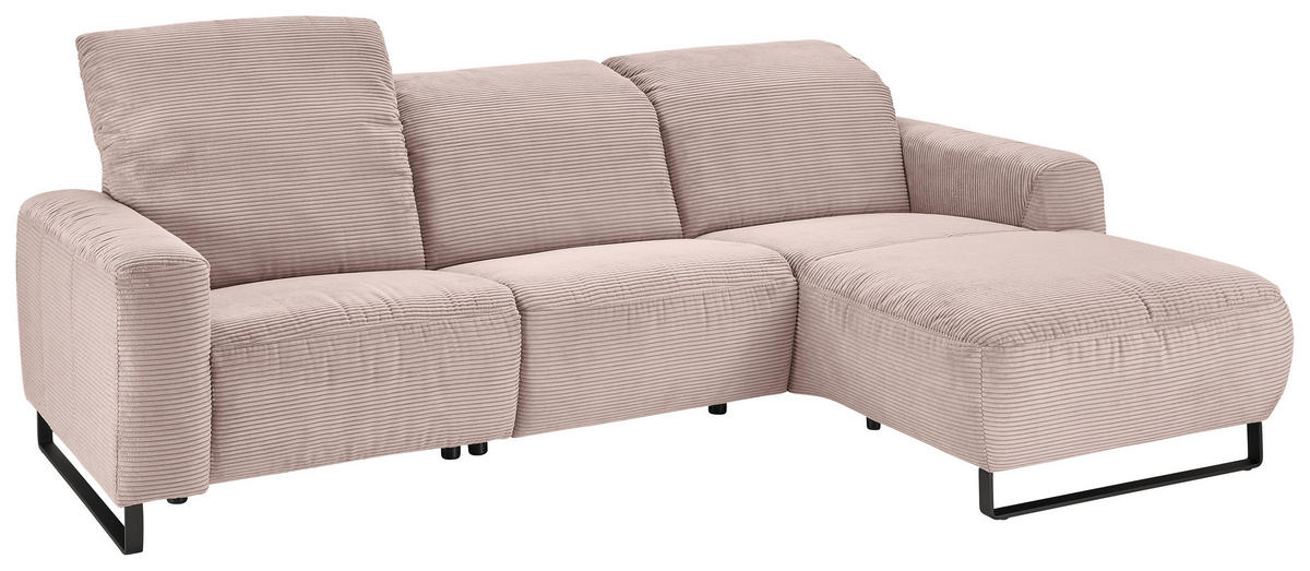 ECKSOFA in Cord Rosa  - Schwarz/Rosa, Konventionell, Textil/Metall (266/180cm) - Hom`in