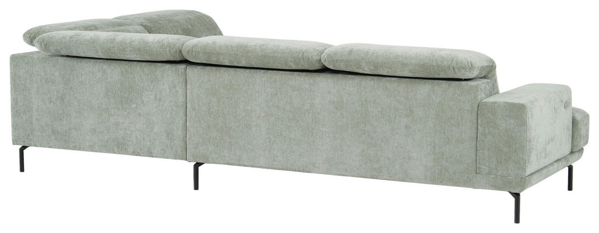ECKSOFA Mintgrün Chenille Kopfteilverstellung, Sitztiefenverstellung  - Schwarz/Mintgrün, Design, Textil/Metall (307/243cm) - Xora