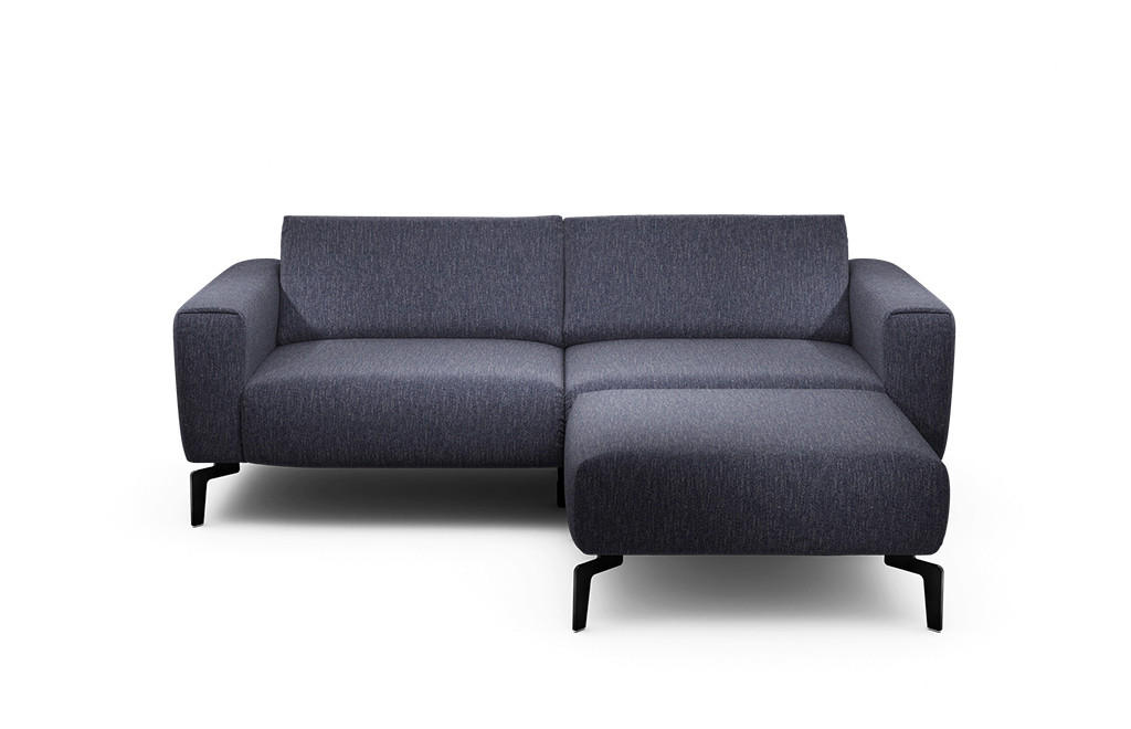 2,5-Sitzer inkl. Hocker Chenille Blau  - Blau/Schwarz, Design, Textil/Metall (220/86/86-94cm) - SENSOO