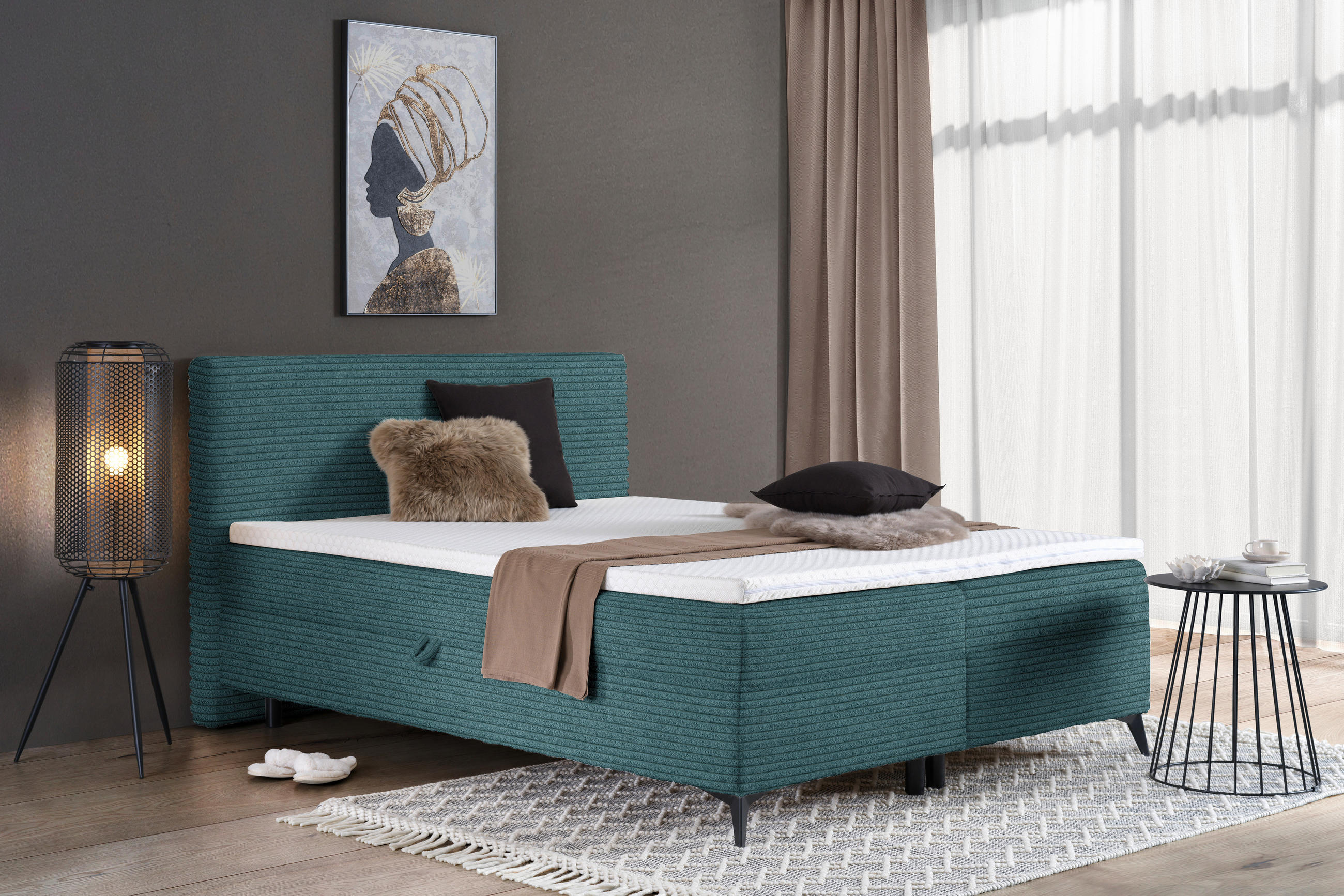 BOXBETT 180/200 cm  in Petrol  - Petrol/Schwarz, Design, Holz/Holzwerkstoff (180/200cm) - Xora