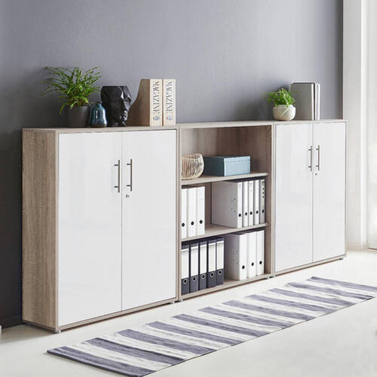 AKTENSCHRANK Weiß, Sonoma Eiche  - Weiß/Sonoma Eiche, MODERN, Holzwerkstoff (253/114/33cm) - MID.YOU
