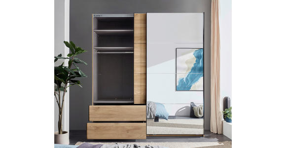 SCHWEBETÜRENSCHRANK 215/225,5/60,5 cm 2-türig Eichefarben  - Eichefarben/Schwarz, MODERN, Glas/Holzwerkstoff (215/225,5/60,5cm) - Xora