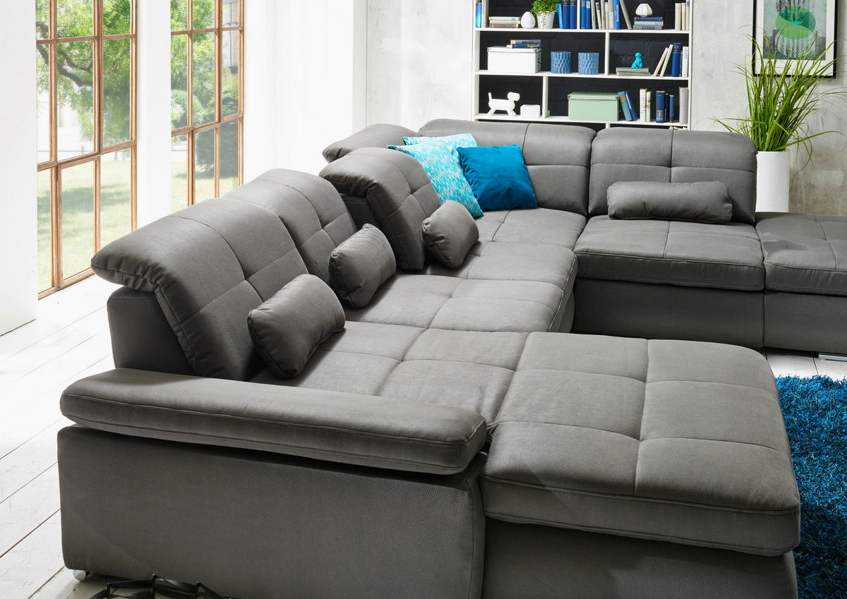 WOHNLANDSCHAFT Grau Mikrofaser  - Chromfarben/Grau, Design, Textil/Metall (260/371/195cm) - Beldomo Style