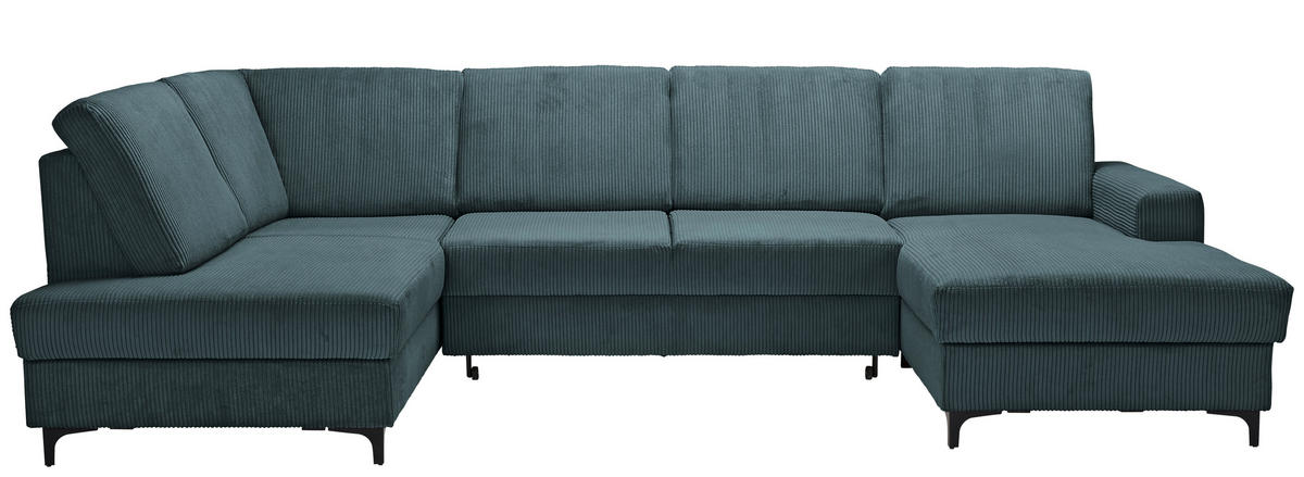 WOHNLANDSCHAFT in Cord Petrol  - Petrol/Schwarz, Konventionell, Textil/Metall (185/317/167cm) - Stylife