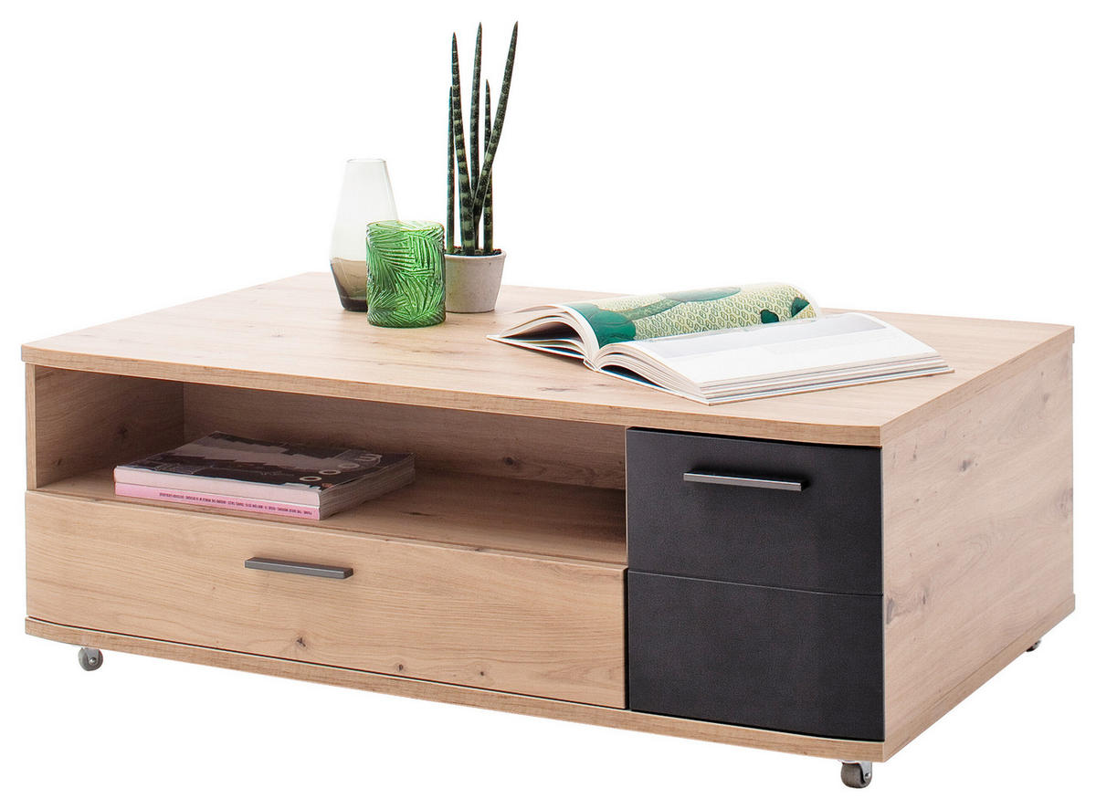 KONFERENČNÍ STOLEK, antracitová, barvy dubu, kompozitní dřevo, 115/70/42 cm - černá/barvy dubu, Design, kov/kompozitní dřevo (115/70/42cm) - Livetastic