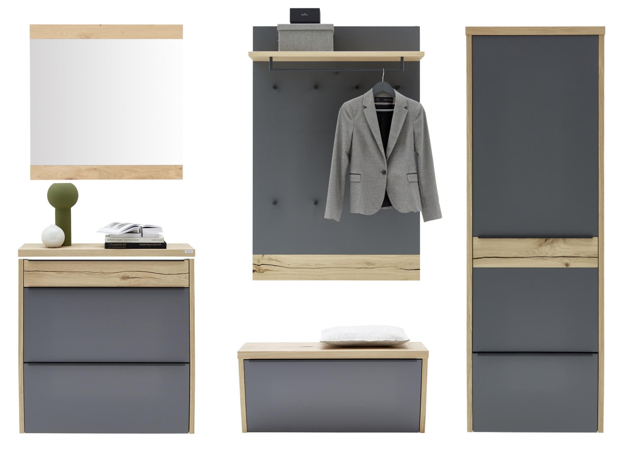 GARDEROBE Grau, Eichefarben - Eichefarben/Grau, Design, Holz (290/200/32cm) - Dieter Knoll