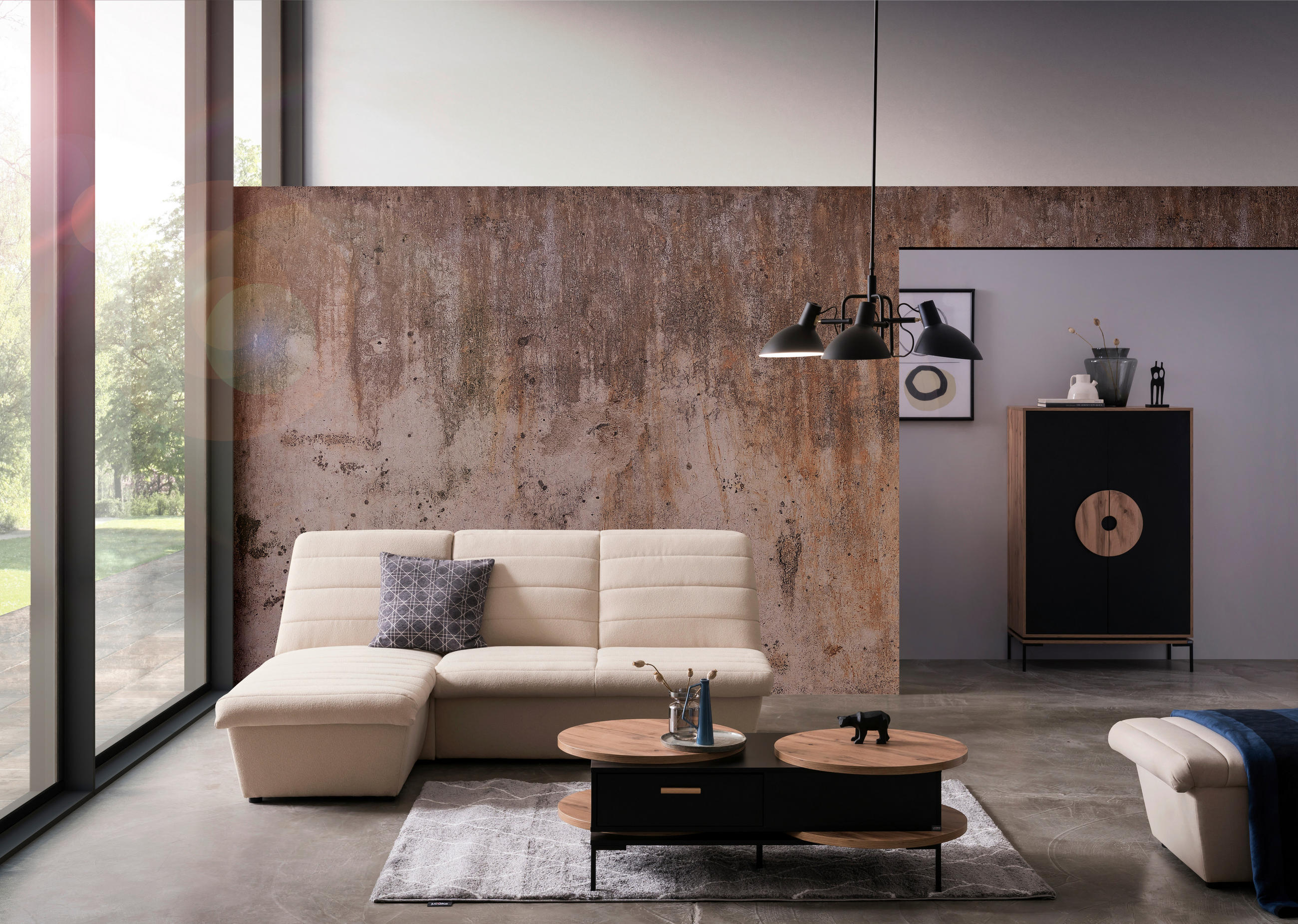 ECKSOFA Looks VIII Creme Webstoff  - Creme/Schwarz, Design, Kunststoff/Textil (168/214cm) - LOOKS by W.Joop