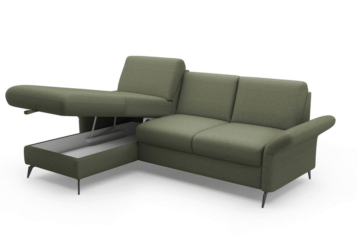 ECKSOFA ROCHELLE E Olivgrün Flachgewebe  - Schwarz/Olivgrün, KONVENTIONELL, Textil/Metall (164/251cm) - Sit & More