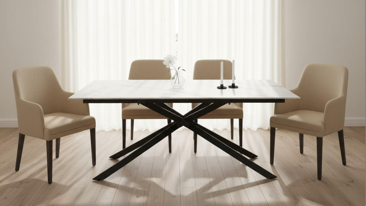 ESSTISCH 160/90/76 cm  Metall, Stein ausziehbar rechteckig Grau, Schwarz  - Schwarz/Grau, MODERN, Stein/Metall (160/90/76cm) - P & B