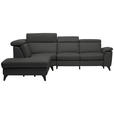 ECKSOFA in Echtleder Anthrazit 239/285 cm - Anthrazit/Schwarz, Design, Leder/Metall (239/285cm) - Cantus