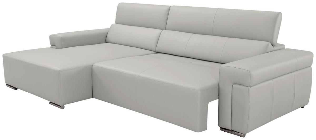 Ecksofa inkl. Funktion DUA Beige Echtleder  - Chromfarben/Beige, Design, Leder/Metall (170/293cm) - Novel