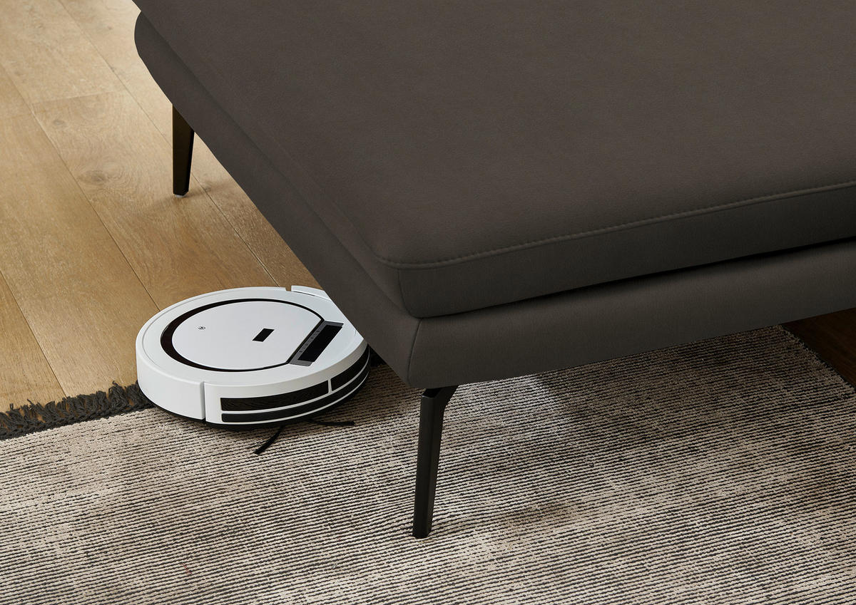 ECKSOFA in Echtleder Graubraun  - Graubraun/Schwarz, Design, Leder/Metall (180/310cm) - Dieter Knoll