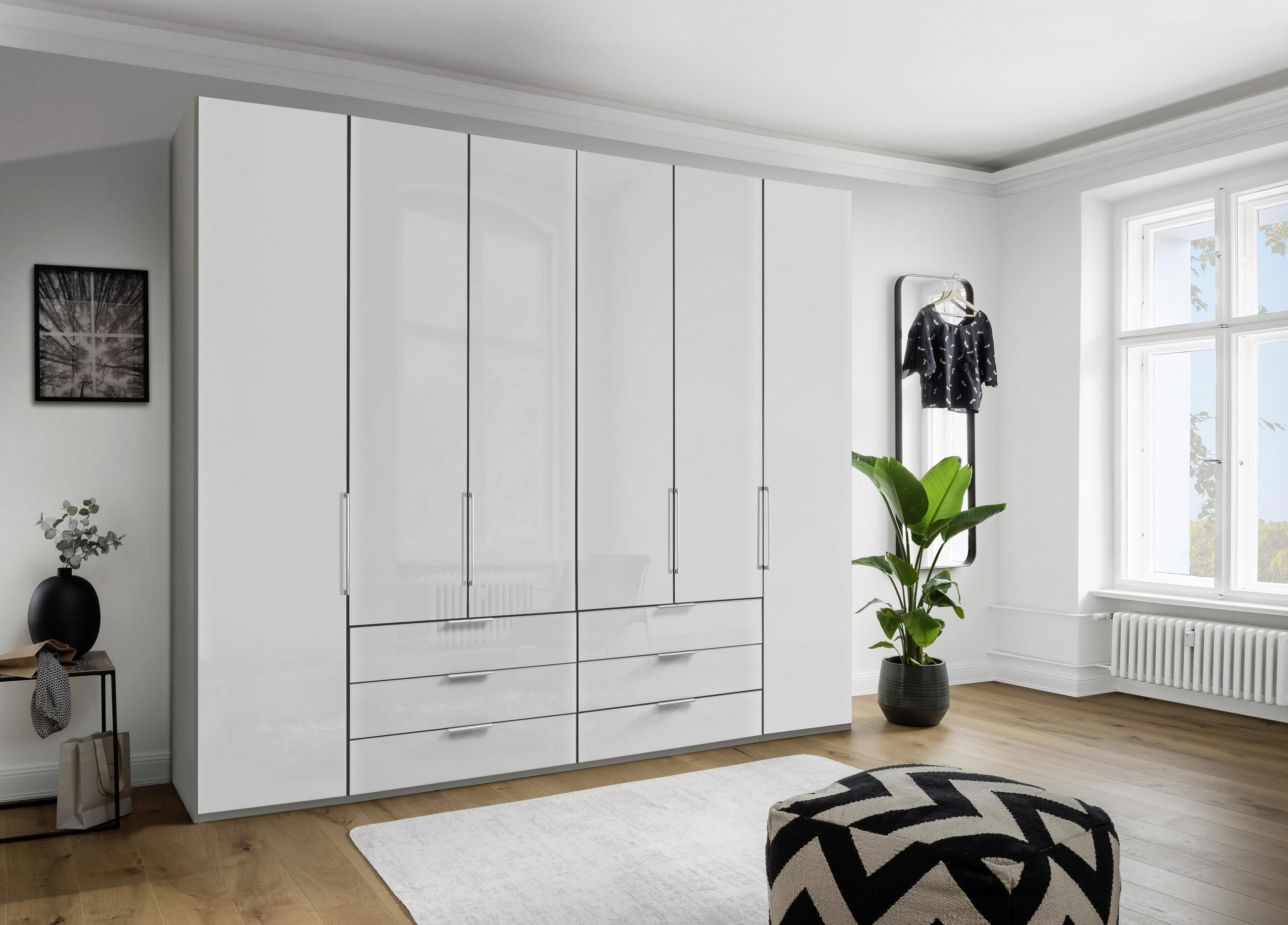 DREHTÜRENSCHRANK 6-türig Grau, Weiß - Chromfarben/Weiß, KONVENTIONELL, Glas/Holzwerkstoff (250/216/58cm) - Dieter Knoll