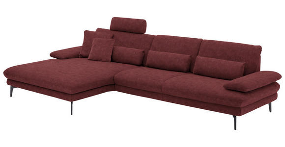 ECKSOFA in Velours Weinrot 180/310 cm - Weinrot/Schwarz, Design, Textil/Metall (180/310cm) - Dieter Knoll