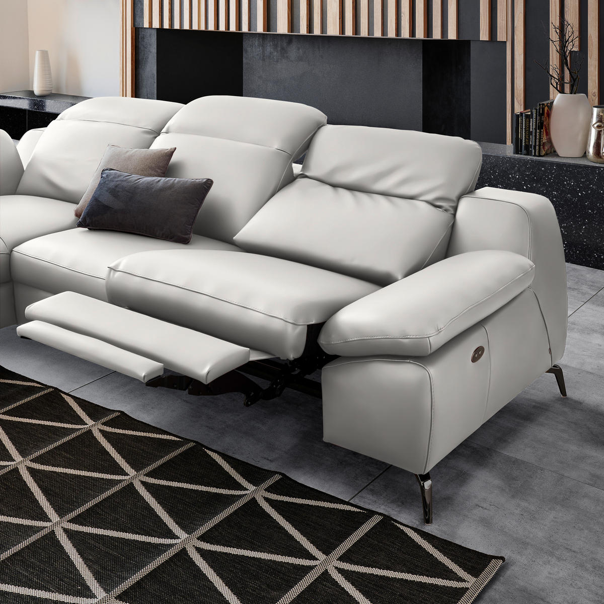 ECKSOFA in Echtleder Greige  183/286 cm  - Greige/Schwarz, Design, Leder/Metall (183/286cm) - Celina Home