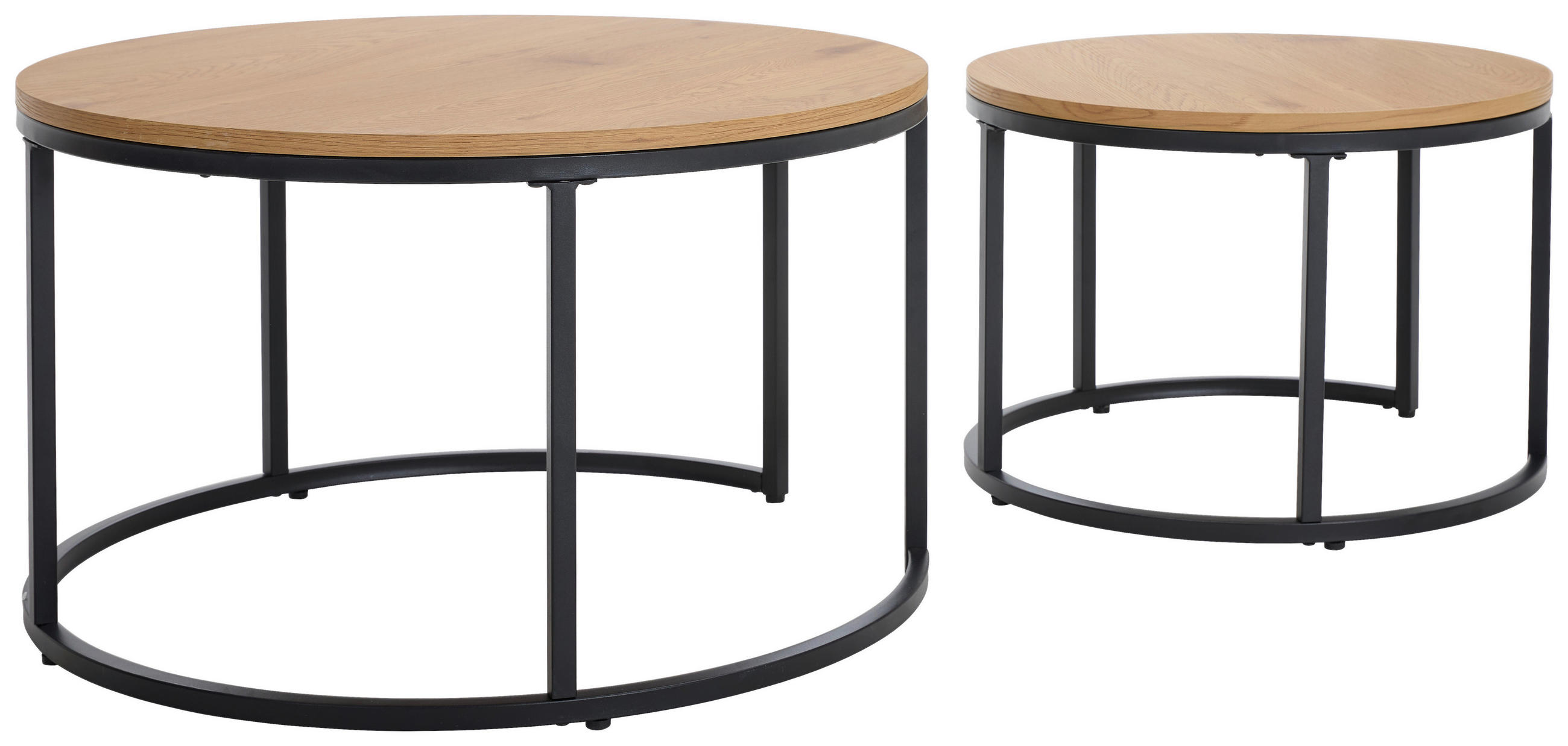 COUCHTISCHSET rund Schwarz, Naturfarben  - Schwarz/Naturfarben, Design, Holzwerkstoff/Metall (80/60/46/40/80/60cm) - Livetastic