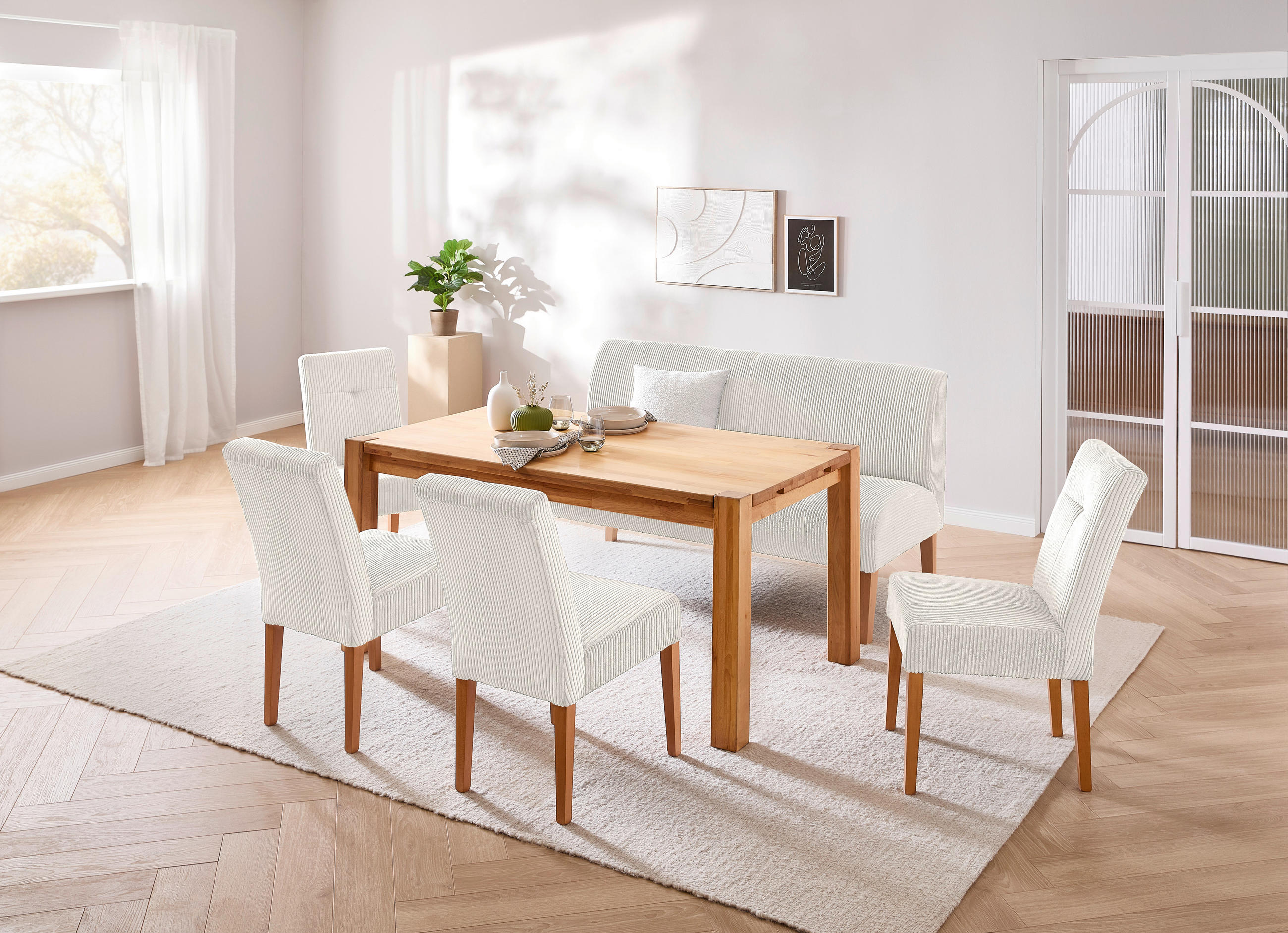 SITZBANK 163/88/75 cm Cord Beige Buche massiv  - Beige/Buchefarben, KONVENTIONELL, Holz/Textil (163/88/75cm) - home24