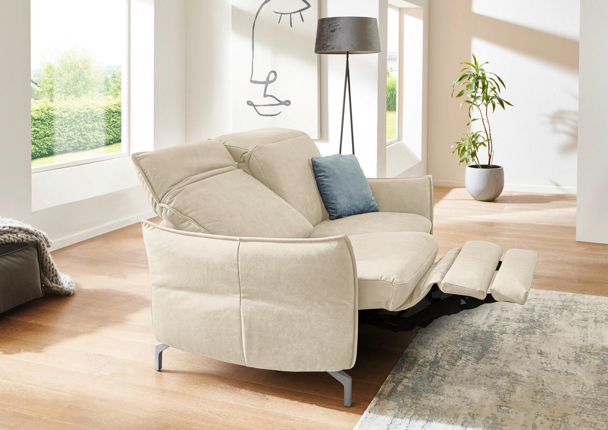 2-SITZER-SOFA Lederlook (vegan) Ecru  - Ecru/Schwarz, MODERN, Textil/Metall (154/89/109cm) - Livetastic