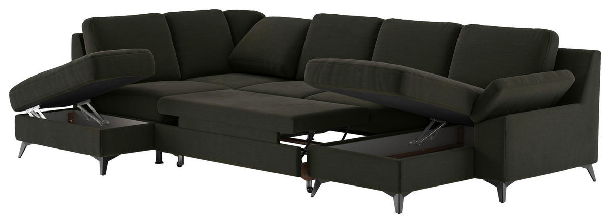 WOHNLANDSCHAFT in Flachgewebe Dunkelgrün  - Dunkelgrün/Schwarz, KONVENTIONELL, Textil/Metall (204/309/156cm) - Cotta