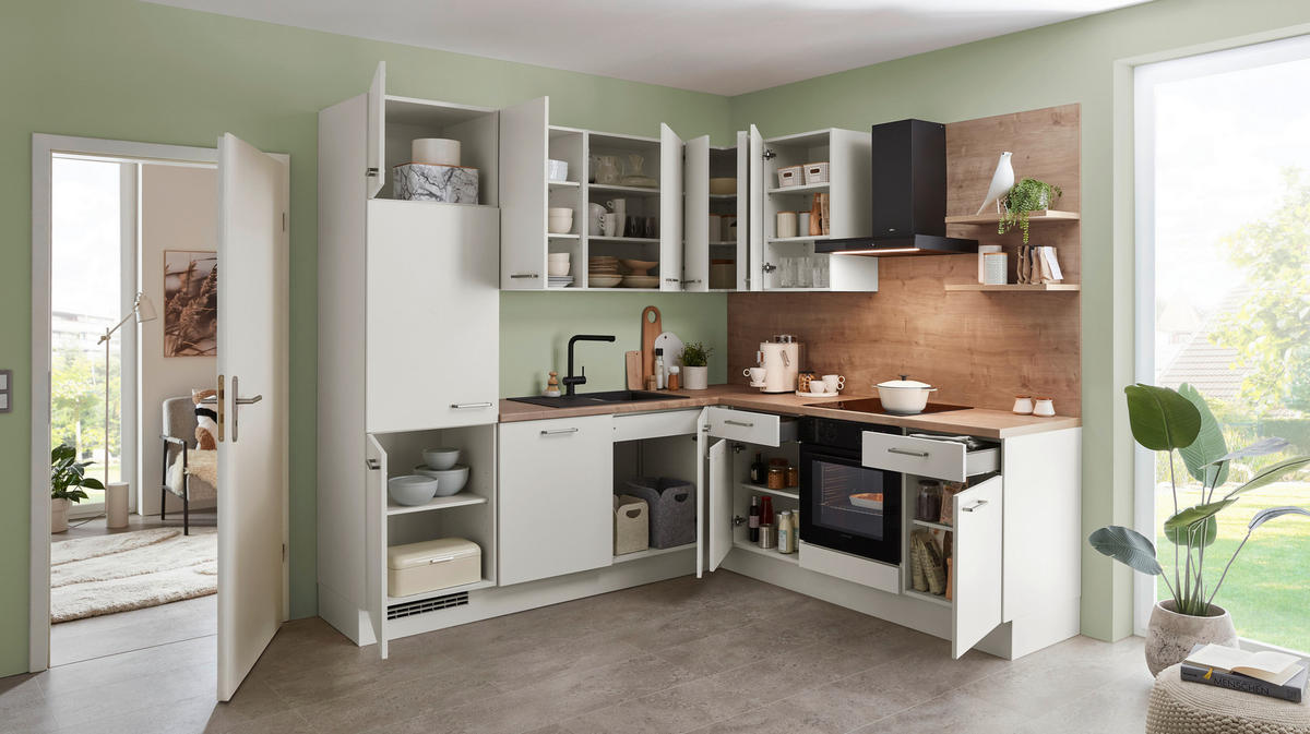 ECKKÜCHE 245/160 cm  in Eichefarben, Magnolie  - Edelstahlfarben/Eichefarben, Design, Holzwerkstoff/Metall (245/160cm) - Celina