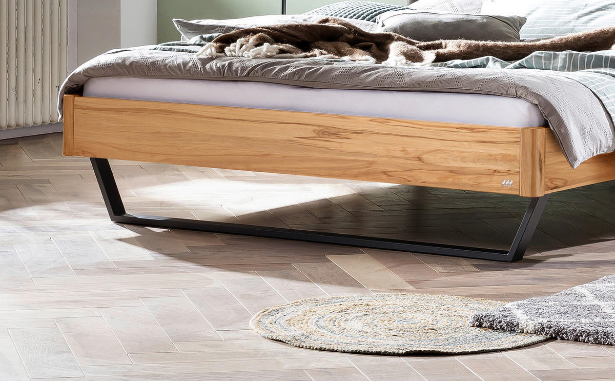 BETT 140/200 cm  in Anthrazit, Buchefarben, Dunkelgrau   - Dunkelgrau/Anthrazit, Modern, Holz/Textil (140/200cm) - Hasena