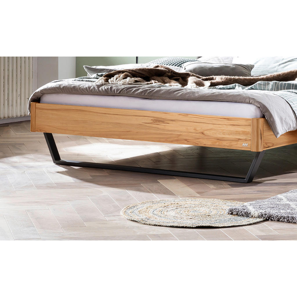 Thumbnail - Hasena Bett, Anthrazit, Buche, Dunkelgrau, Holz, Textil, Buche, massiv, Höhe ca. 22 cm, 140x200 cm, gepolstertes Kopftei...
