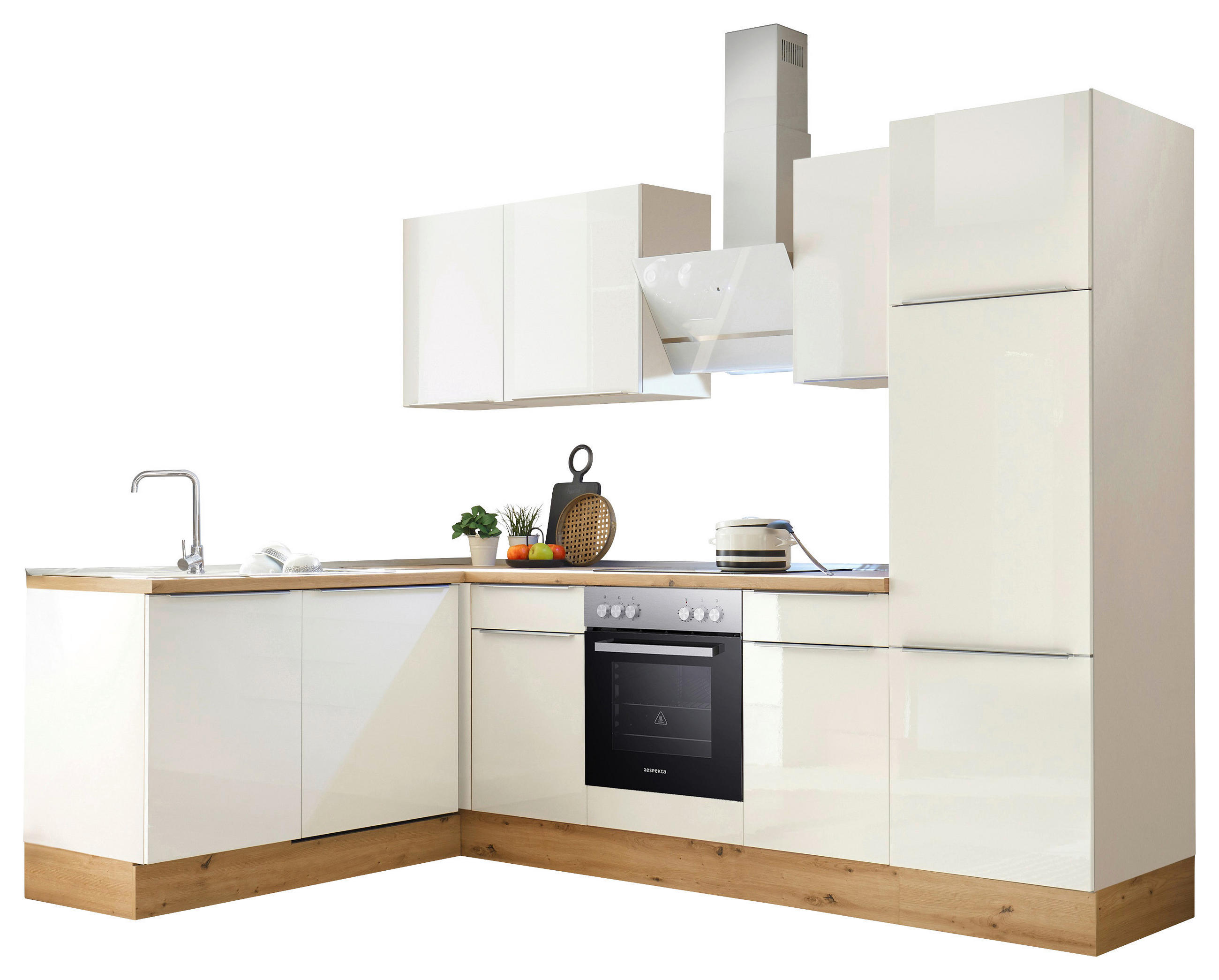 HÖRNKÖK 170/280 cm i vit, vit högglans - vit/aluminiumfärg, Lifestyle, trämaterial/plast (170/280cm) - Respekta