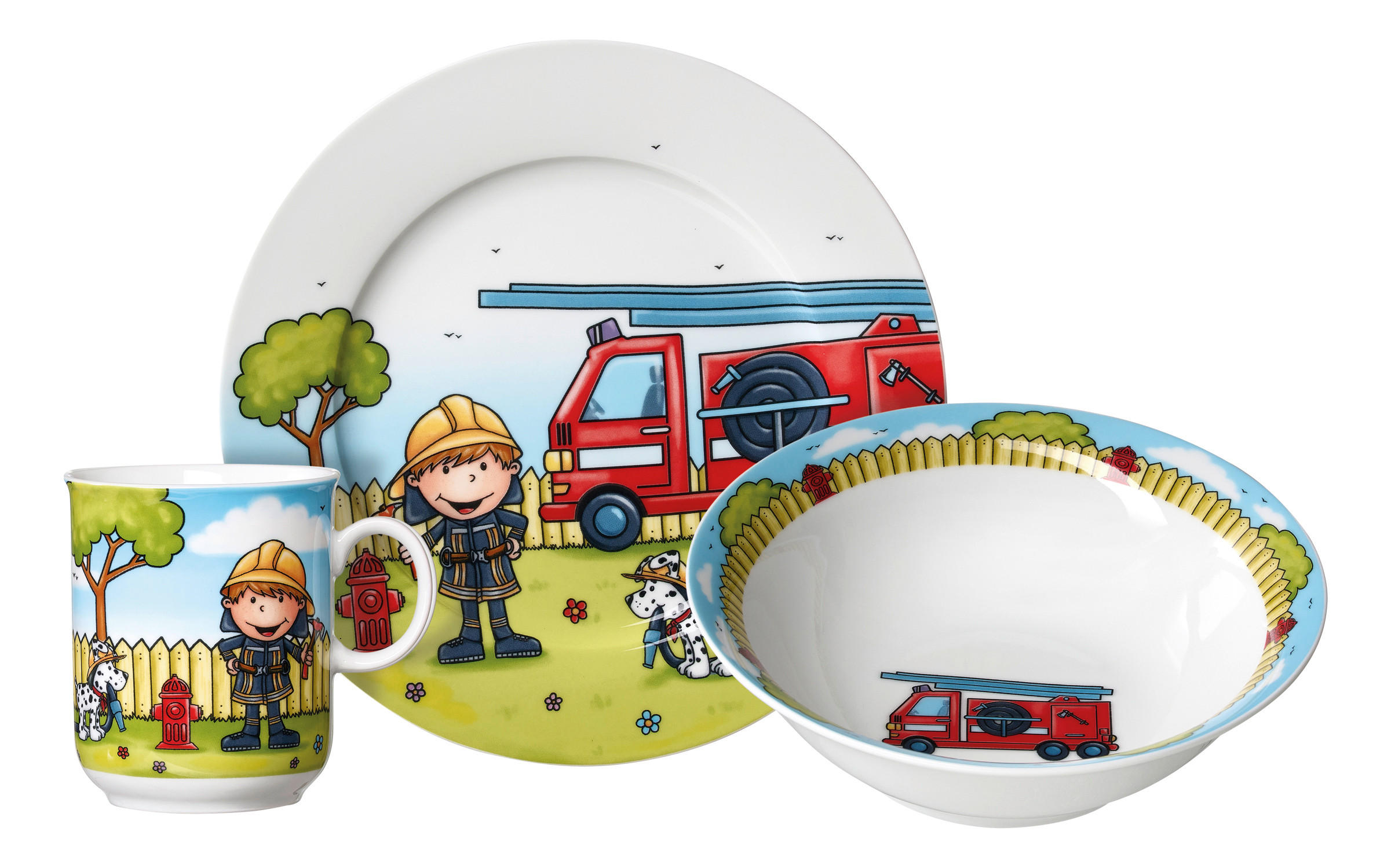 KINDERGESCHIRRSET Feuerwehrmann Porzellan 3-teilig  - Multicolor, KONVENTIONELL, Keramik (20/20/11cm) - Ritzenhoff Breker